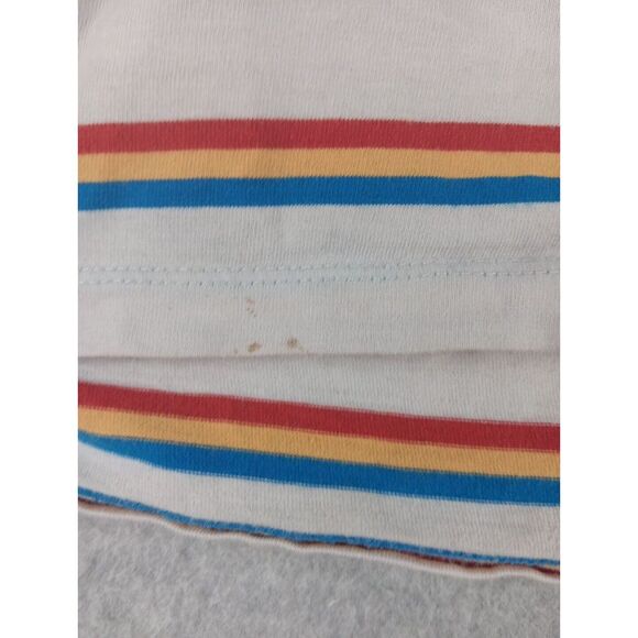 VANS Women's Boxy Striped Cropped T-shirt Red Yellow  Blue White Size L Vtg Logo - Picture 3 of 11
